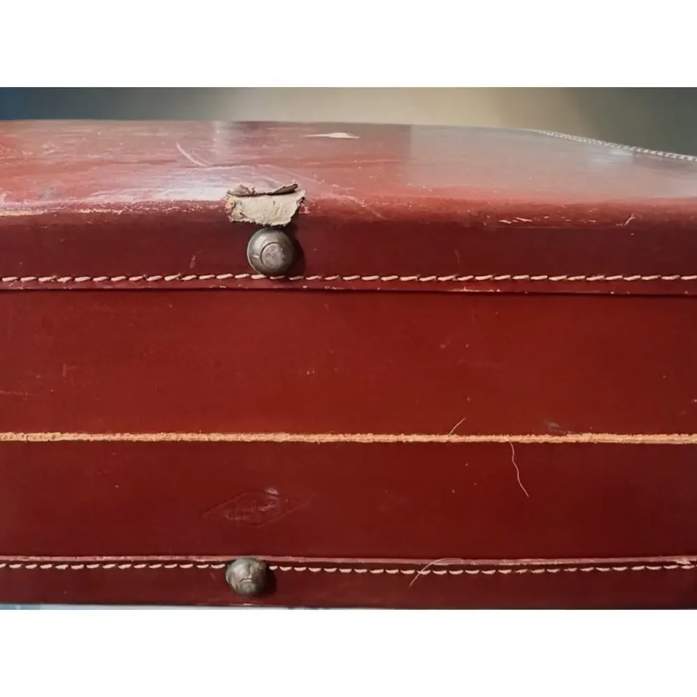 Vintage 1950s 60s Leather Suitcase Brown Hard Case Luggage Monogrammed TWG